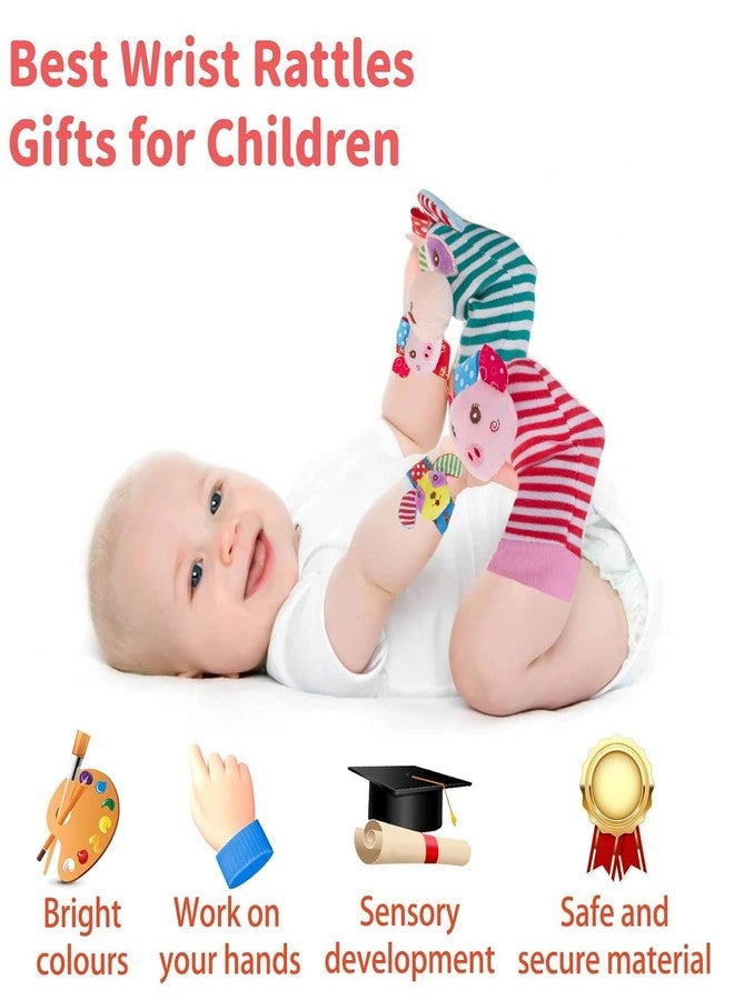 BeFunky Wrist Rattles, Toys Rattles Socks for Babies, Baby Socks Soft Sensory Toys for Babies Birth Birthday, Baby Essential Gifts for 0-3, 0-6, 3-6, 6-12 Months (Pack of 4) Piggy + Doggy - Image 4